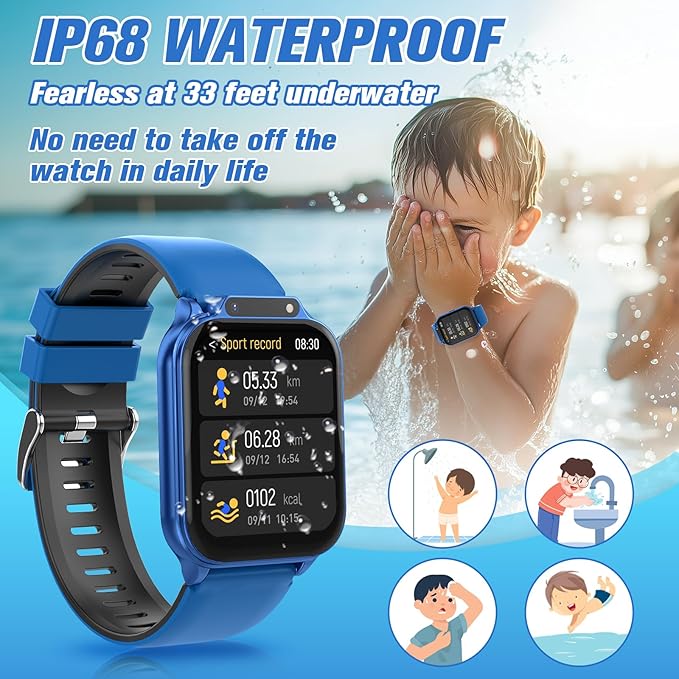 Smart Watch for Kids 1.85" with Fitness Tracker, Sleep Monitor, 22/100+ Sport Modes, DIY Dial, IP68 Waterproof, Step Counter, Heart Rate, Camera, with/Without APP, Gift for 3-12 Years Old Boys Girls