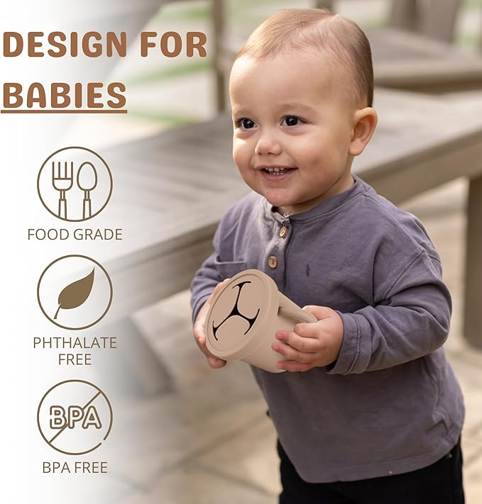 Snack Containers for Toddlers, Kids - 2 Pack Food Grade Silicone Snack Cups with Grip Handle (Blush/Mauve)