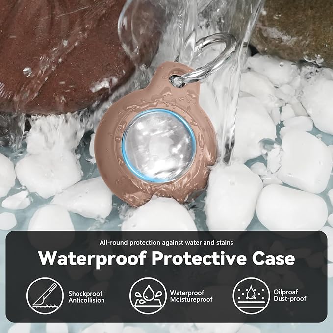 Upgrade Waterproof Airtags Holder with Apple Airtags Keychain, Hard PC Air Tag Case, Anti-Scratch & Shock Air tag Holder,Men's Women's Keyrings & Keychains, for Dog,Car Key,Luggage -Light Brown
