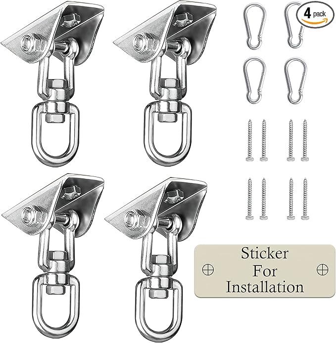 Heavy Duty Swing Hangers for Wooden Sets 2000 LB Capacity Hammock Hanger 360 Swivel Stainless Steel Swing Hardware Accessories 2 Packs for Porch Playground Yoga Heavy Bag