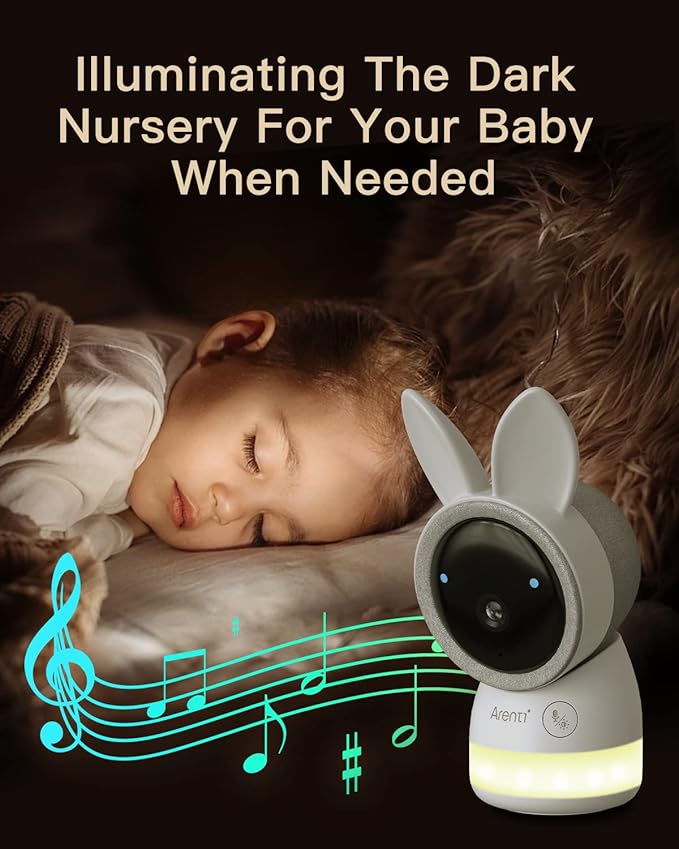 ARENTI Baby Monitor 2 Cameras, 2K Video Baby Camera with 5-Inch Upgraded Wireless Display, Super Night Vision, Lullabies, Cry & Motion Detection, Temp & Humidity Sensor, Two Way Audio