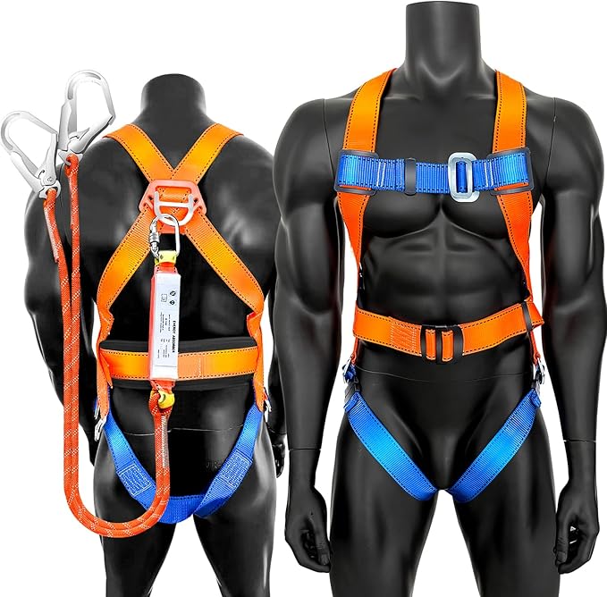 Full Body Safety Harness Tool Fall Protection，OSHA/ANSI Compliant,ASTM F1774certified | INTERNAL Shock Absorbing Lanyard（Orange）
