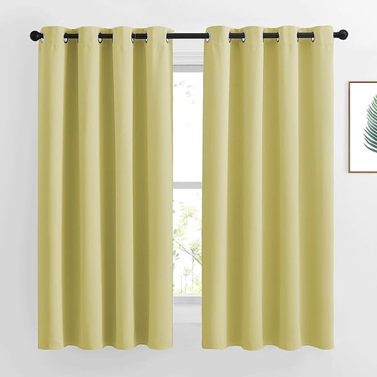 NICETOWN Room Darkening Curtains for Living Room - Functional Room Darkening Drapes/Panels for Bedroom, Thermal Insulated, Privacy Assured (Set of 2, 52 x 63 inches in Paler Yellow)