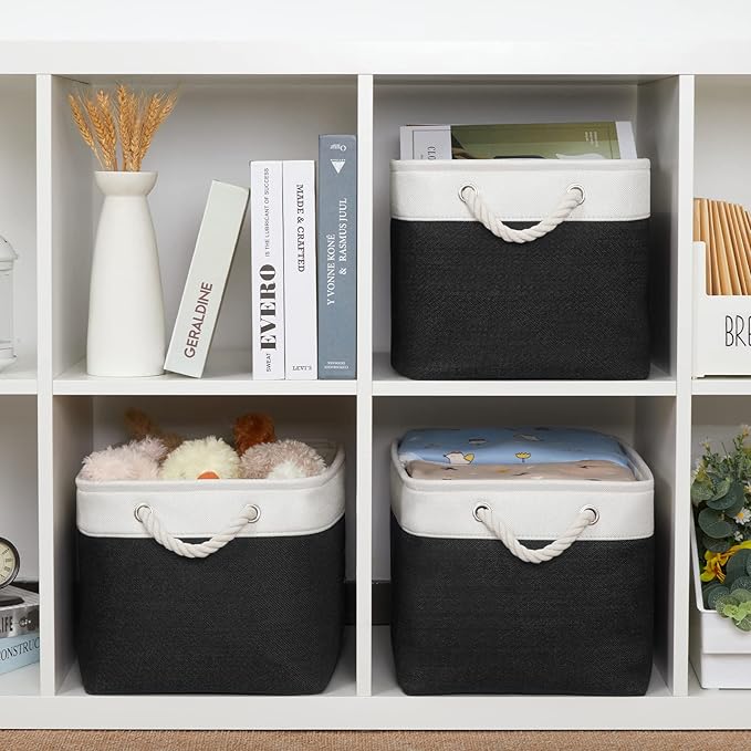 Bidtakay Black Storage Baskets for Shelves [3-pack] Collapsible Organizer Baskets for Laundry Storage 15 X 11 X 9.5 Inches Dog Toy Bins Fabric Storage Bins for Bedroom Home Storage