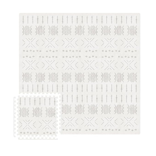 MOON WALKERS Stylish Boho Baby Play Mats for Floor,(6x6ft) Play Mat for Babies and Toddlers, Non-Toxic, Soft, Thick, Tummy Time Mat for Crawling (Extra Large 9 Tiles, Ivory Aztec)