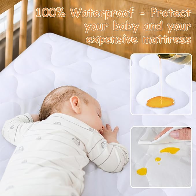 Yoofoss Waterproof Pack and Play Mattress Protector, Quilted Pack and Play Mattress Pad Cover Ultra Soft and Breathable, Playpen/Playard Mattress Sheet for Standard Pack n Play Size 39''x27''-White