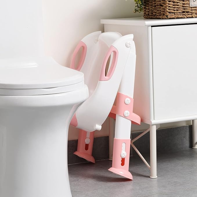 Potty Training Seat with Step Stool Ladder, SKYROKU Potty Training Toilet for Kids Boys Girls Toddlers - Comfortable Safe Potty Seat with Anti-Slip Pads Ladder Pink