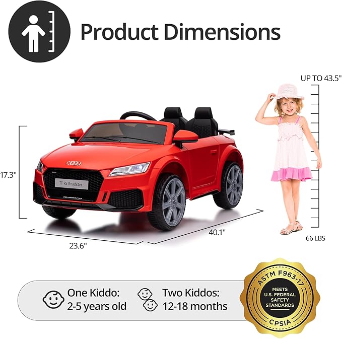 Licensed Audi Electric Kids Car, 12V Kids Ride-on Toy Car for Toddlers w/Remote - Red