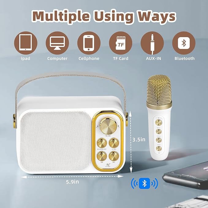 Mini Karaoke Machine for Kids Adult, Portable Bluetooth Karaoke Speaker with 2 Wireless Microphones for Home Party, Great Gifts for Boys and Girls Ages 4, 5, 6, 7, 8,9,10,11, 12+ Years Old