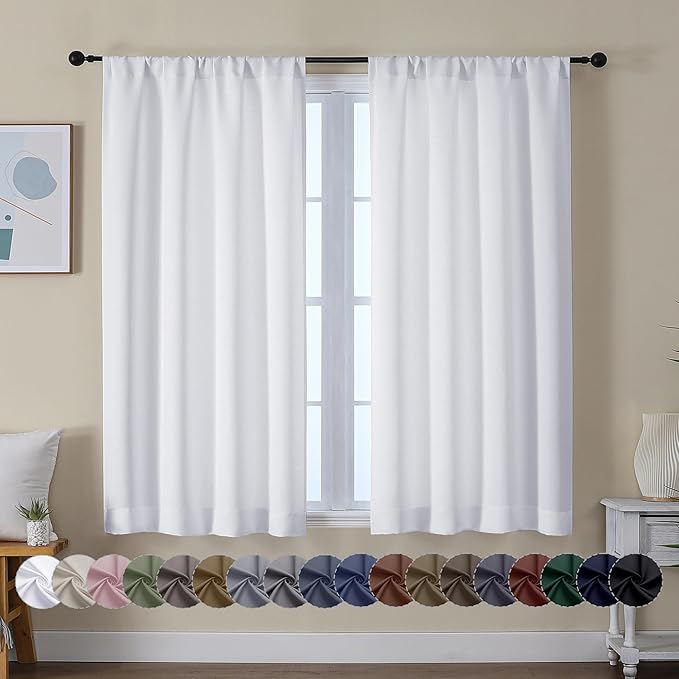 Simplebrand Ava Pure White Curtains for Bedroom 54 Inches Long 2 Panels Set, Light Filtering Window Treatment, Short Curtain Drapes, Soft Touching Casual Rod Pocket Privacy Curtains, W40 x L54 Inch