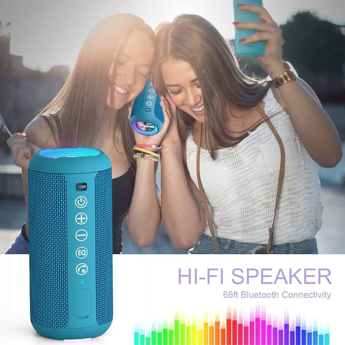 Ortizan Portable Bluetooth Speakers, IPX7 Waterproof Wireless Outdoor Speaker with 24W Loud Stereo Sound And Bluetooth 5.3, Deep Bass, RGB Lights, Dual Pairing, 30H Playtime for Home, Party