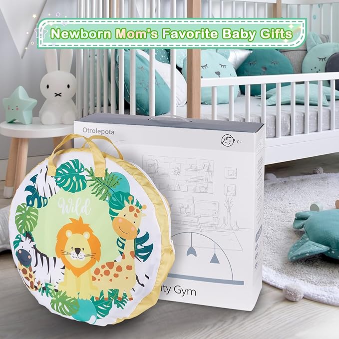 Baby Play Mat, 4-in-1 Baby Play Gym Tummy Time Mat with Ball Pit and 5 Detachable Toys for Newborn to Develop Sensory Exploration and Motor Skill 0-6-12 Months