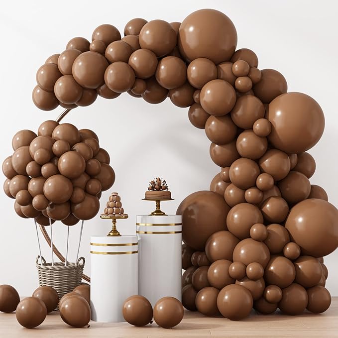 RUBFAC 129pcs Brown Balloons Different Sizes 18 12 10 5 Inches for Garland Arch Kit, Premium Boho Coffee Brown Latex Balloon for Birthday Party Graduation Wedding Anniversary Baby Shower Decoration