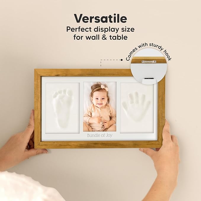 Baby Hand and Footprint Kit - Clay Handprint Keepsake Frame, Newborn Nursery Picture Frame, Personalized New Mom Gifts for Baby Shower & Registry (Golden Wheat)