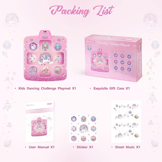 GirlsHome Dance Mat - Unicorn Toys for Girls Electronic Dance Pad with 5 Game Modes, Built-In Music, Touch Sensitive Light Up LED Kids Musical Mat, Christmas & Birthday Gift for Toddler Girls 3-12