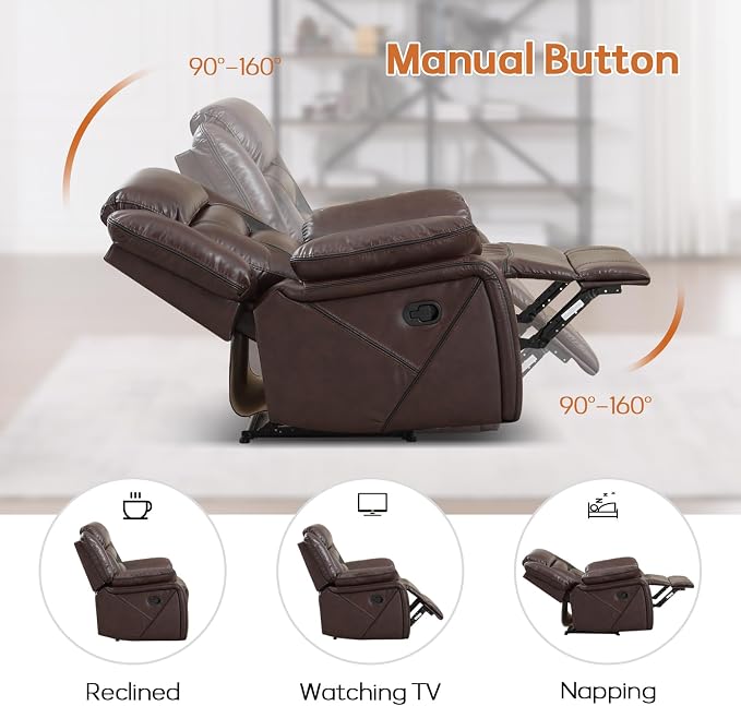 EBELLO Faux Leather Manual Recliner Chair, Modern Design Single Reclining Sofa - Image 4