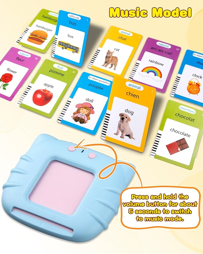 510 Words French Flash Cards for Kids, Toddler Learning Resources Toy, Autism Sensory Toys for Autistic Children Age d 2-4 Blue (French/English/Bilingual)
