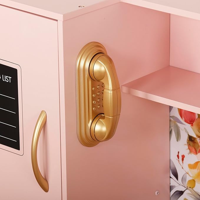 Wooden Play Kitchen Toy Set with Light, Kids Children Pretend Toy Kitchen Playset, Sink Play Toy Oven with Microwave,Toddler Cooking Set Toy for Ages 3+Baby Girls Boys (Pink)