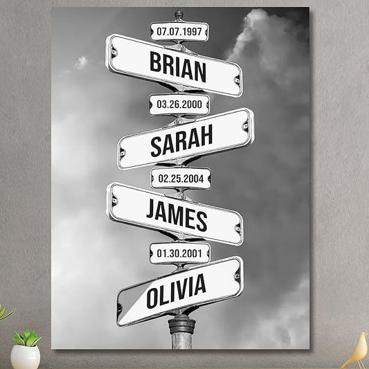 Personalized Father's Day Family Names Street Custom Multi-Name Date of Birth Vintage Street Sign Happy Fathers Day Poster Canvas Wall Art Best Gifts for Dad Husband from Daughter Son Wife Kids #20