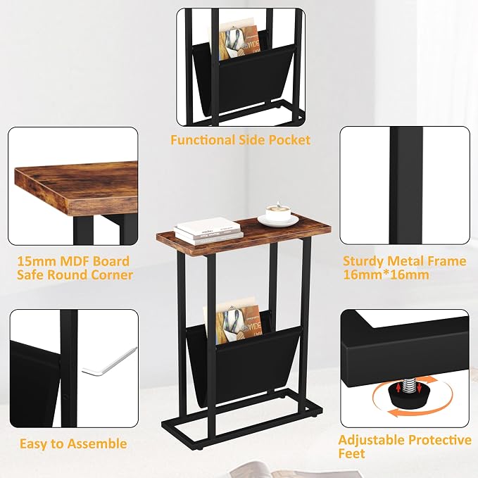 Yusong Narrow Side Table for Small Spaces, Small End Table Set of 2 - Image 6
