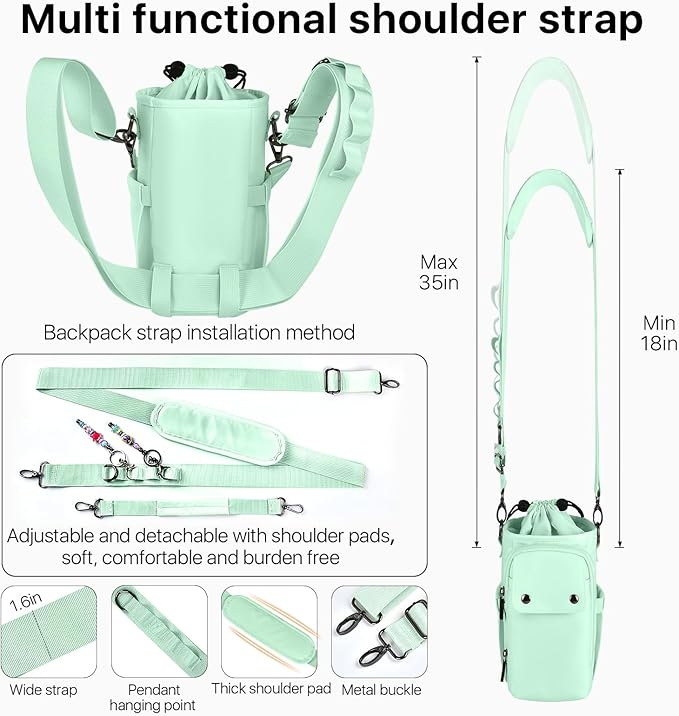 Water Bottle Holder with Strap 32 40oz Crossbody Insulated Water Bottle Carrier Sling Bag with Adjustable Wide Strap and Phone Purse 5 Pockets for Walking Hiking Gym Travel