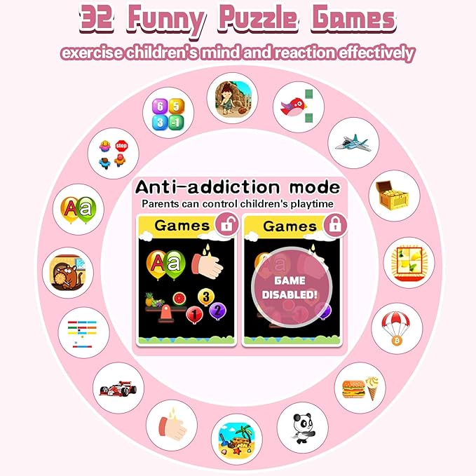 Kids Smart Watch Gift for Girls Ages 3-12, IP67 Waterproof, 32 Puzzle Games, HD Touchscreen Dual Camera Vedio Pedometer Music Player, Kids Watch Toy Birthday Gifts for Girls Ages 5 6 7 8 9 10 (Pink)