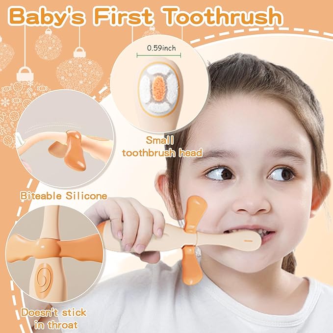 Kids Toothbrushes 2 Pack,Soft Bristle Toothbrushes for Baby 1-3 Years Old Cute Dinosaur Toothbrush for Toddlers Baby's First Training Toothbrush Anti-Strike Throat Not Easy to Shed Bristles