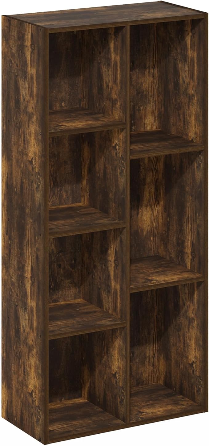 Furinno Luder 7-Cube Open Shelf Bookcase, Bookshelf, Amber Pine