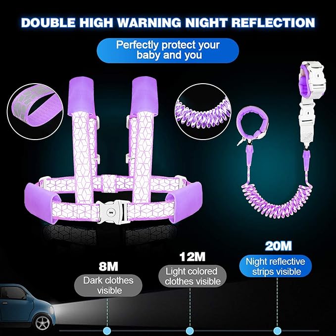 Toddler Leash for Walking, Toddler Safety Harnesses Leashes, Safety Harness with Lock for Kids, Anti Lost Wrist Link for Toddlers ，Upgrade with Reflective Tape Liner（6.5ft）for Kids