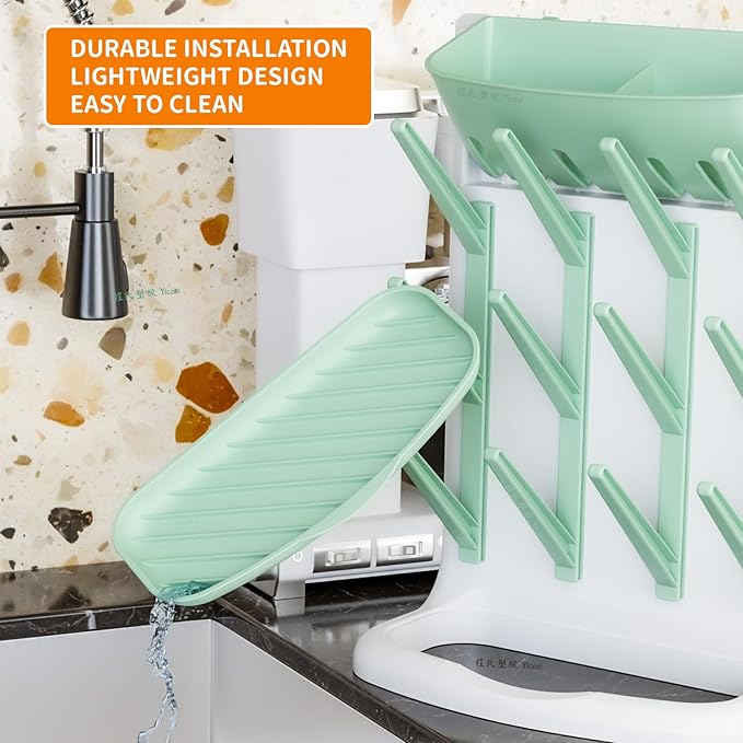 Yieach Larger Vertical Baby Bottle Drying Rack - BPA FREE - Space Saving Feeding Bottles Drying Rack Holder for Countertop,Baby Bottle Holder Storage Station for Pacifiers,Pump Accessories Stand,Green