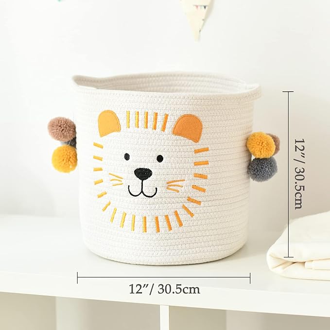 INough Toy Storage Baskets Cute Laundry Basket with Handles Dog Toy Storage Basket Durable Large Cotton Rope Storage Bins Home Organizer Solution for Office, Bedroom, Closet, Toys & Laundry (Lion)