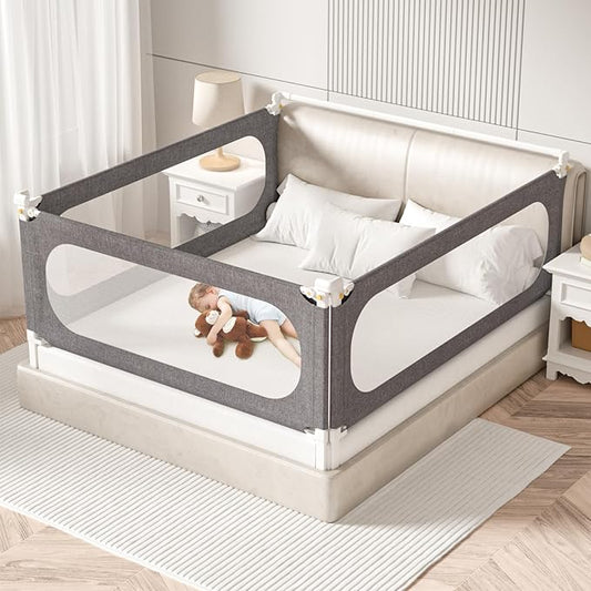 3-Piece King Size Bed Rails for Toddlers, with Headboard Rod -Height Adjustable Baby' Safety Bed Rails Guard for King Size Bed(3Pack 78.7"x78.7"x74.8"-Gray)