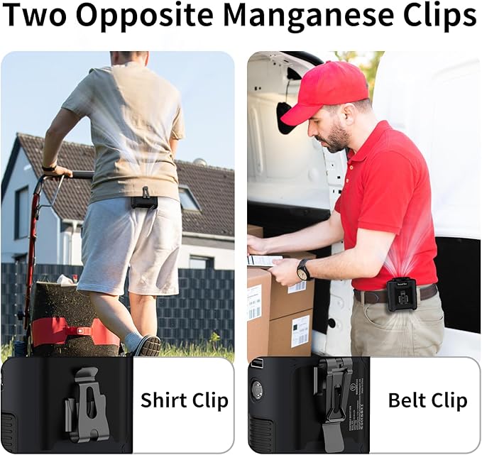 Socool 10000mAh Portable Waist Fan Clip on Wearable Belt Personal Fan Rechargeable Battery Operated With 5 Speeds & Flashlight Neck Hands-Free 40H Cooling For Outdoor Travel Camping Power Bank (Black)