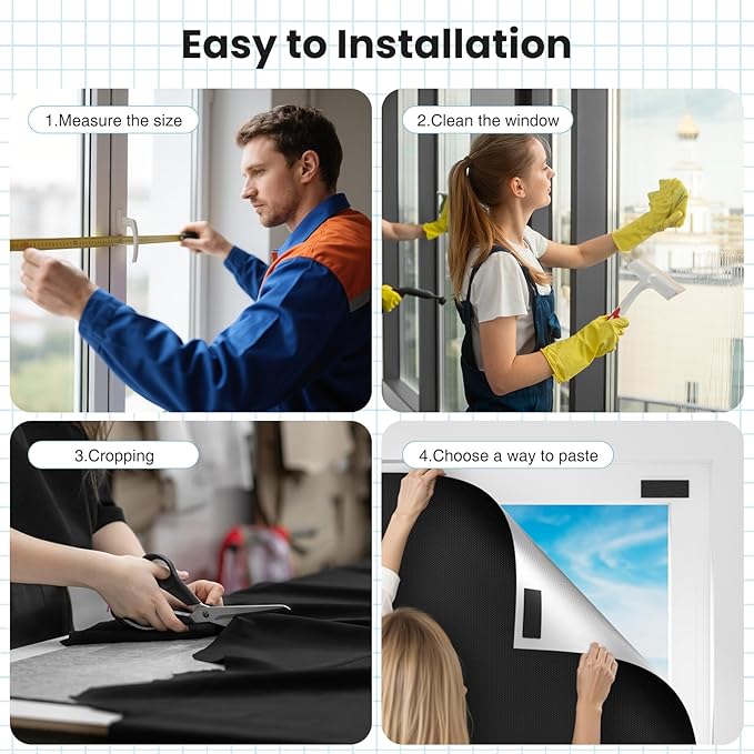 Temporary Blackout Curtains 40" x 57", 100% Blackout Shades for Window, Portable Black Out Blinds with Hook & Loop Stickers, No Drill, UV Protect Black Out Window Shades for Baby Travelers Bedroom