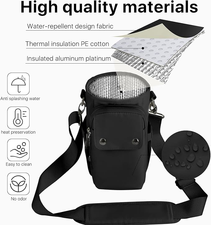 Water Bottle Holder with Strap 32 40oz Crossbody Insulated Water Bottle Carrier Sling Bag with Adjustable Wide Strap and Phone Purse 5 Pockets for Walking Hiking Gym Travel