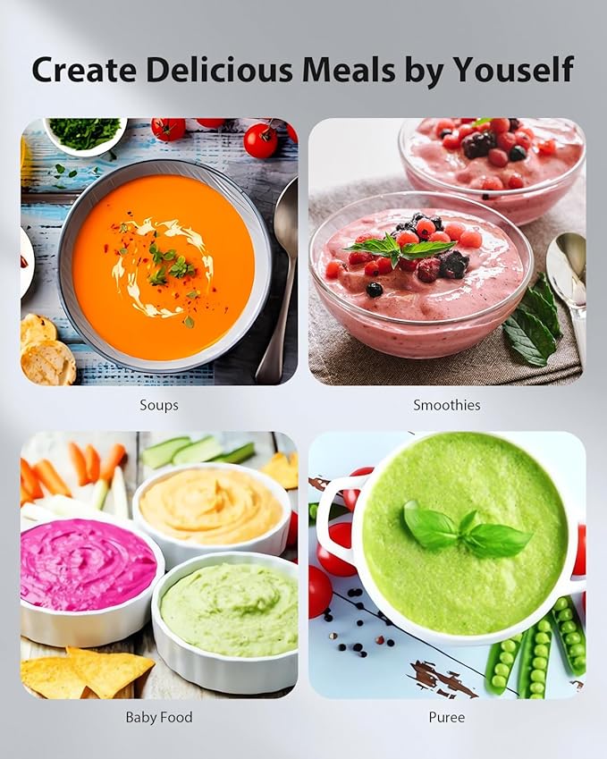 1000W Powerful Immersion Blender Handheld, 2025 New Update Hand Blender with 25-Speed and Heavy-Duty Copper Motor, 4 in 1 Hand Mixer with Chopper, Whisk, Beaker and Wand