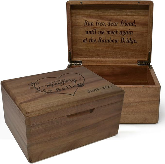 Personalized Pet Memorial Gifts - Loss of a Pet Keepsake Box Acacia Wood, Engraved Dog Remembrance Gift, Gift for Someone Who Lost a Dog, Cat, Pet Memory Box, Bereavement Gift, 8x6x4 in