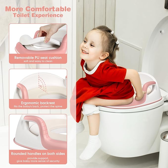 Potty Training Seat with Step Stools, Maliton Potty Training Toilet for Toddlers Girls with Splash Guard, Anti-Slip Toddler Stool for Bathroom, One Potty Seat and 2 in 1 Step Stool for Kids (Pink)