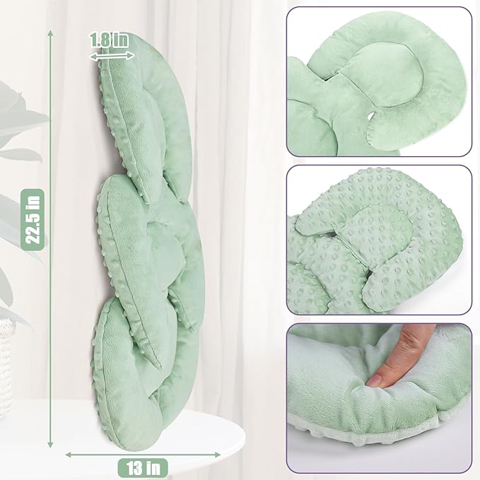 GFU Infant Car Seat Insert Head and Body Support, Reversible Newborn Insert for Carseat with Strap Pads, Soft Stroller Cushion Pillow Insert for Boys and Girls, Fits for Stroller, Swing, Green