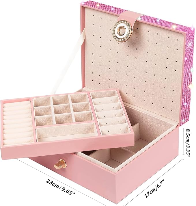 Jewelry Box for Earrings for Girls Jewelry Organizer Box Earring Holder Organizer for Girls Earring Box Jewelry Box Stud Earring Organizer for Girls Earring Jewelry Boxes for Women Pink Bling