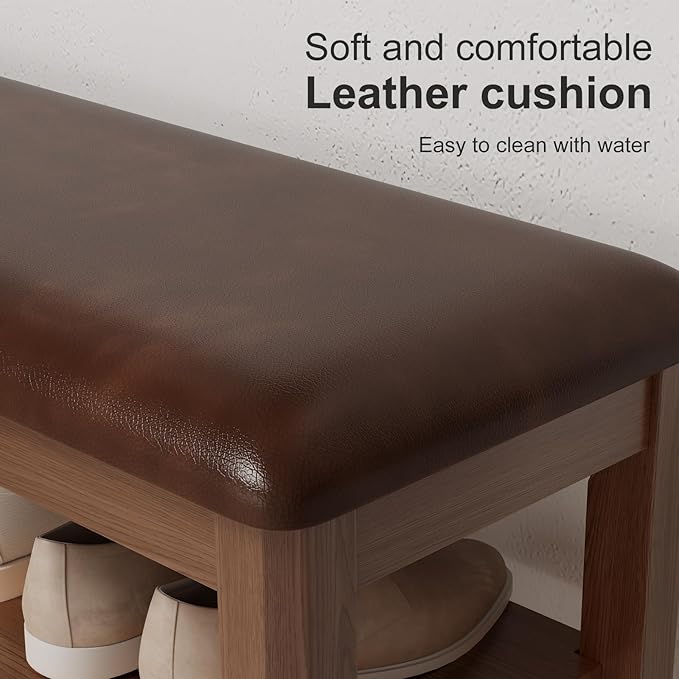 AQIMUELE Shoe Bench with Leather Cushion, 3 Tiers Shoe Storage Bench Height - Image 4