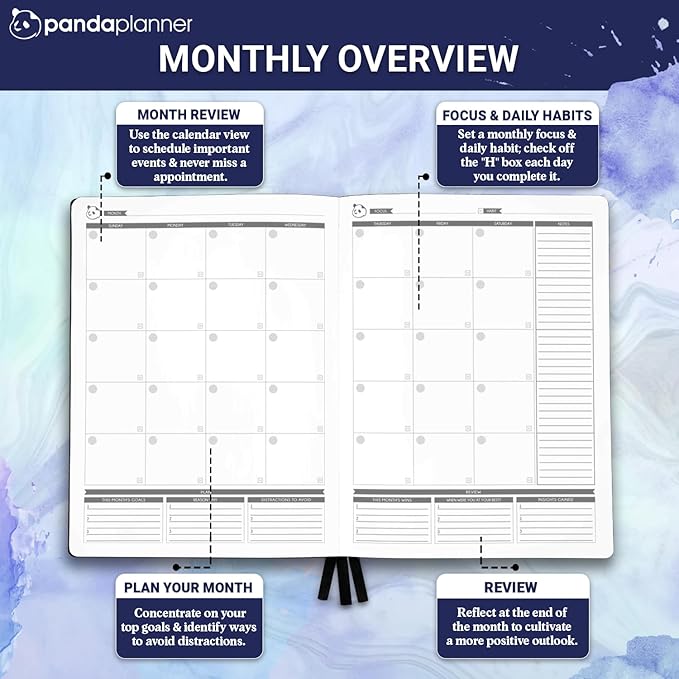 Panda Planner Pro Undated Daily Planner 2025-2026 with Hourly Schedule 8.5"x11" - To Do List Notepad, Daily Journal, Goal Planner, Habit Tracker, Gratitude Journal - Home/Office Supplies - Purple