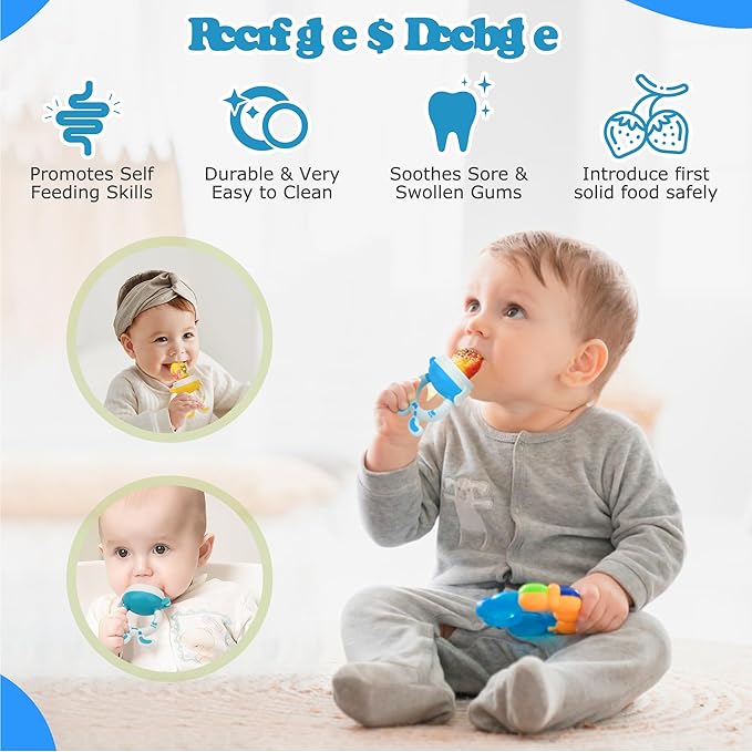 WAJIAYON Easter Bunny Baby Fruit Feeder/Food Feeder Pacifier - Infant Teething Feeders | Silicone Teether Feeder Babies | Easter Gifts for Boys and Girls | Food Pacifier for Babies-Rabbit