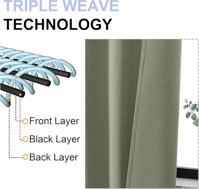 Simplebrand Ava Sage Green Blackout Curtains for Bedroom 90 Inches Long 2 Panels Set, Solid Privacy Energy Saving Living Room Window Treatment Curtains Blackout Drapes, W40 x L90 Inch, Sage Green