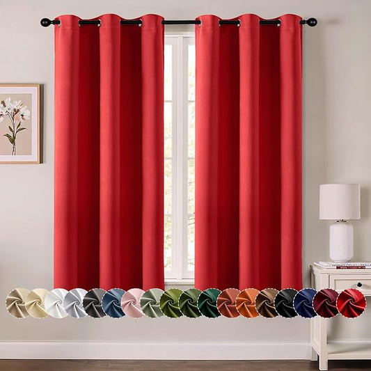 MIULEE Christmas Red Blackout Curtains for Bedroom Living Room 54 Inches Long 2 Panels, Thermal Insulated Room Darkening Drapes Solid Grommet Top Light Blocking Window Treatments 40x54 Inch