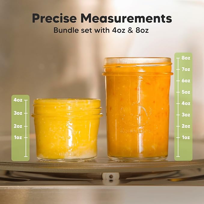 KeaBabies 4pk 8oz & 4pk 4oz Glass Baby Food Containers with Lids - Leak-Proof, Microwavable Small Glass Jars,Baby Purees & Toddler Snack Storage Containers,BPA-Free,Dishwasher & Freezer Safe(Roseate)