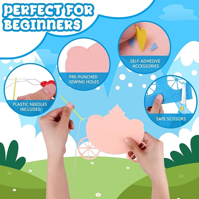 Garma Fairytale Sewing Kit for Kids - 12 in 1 DIY Kids Sewing Crafts Kit for Beginners - Mini Sewing Kits for Kid 5-8 8-12 - Easy Sew Your Own Felt Fairy Tale Craft Set for Boys & Girls Birthday
