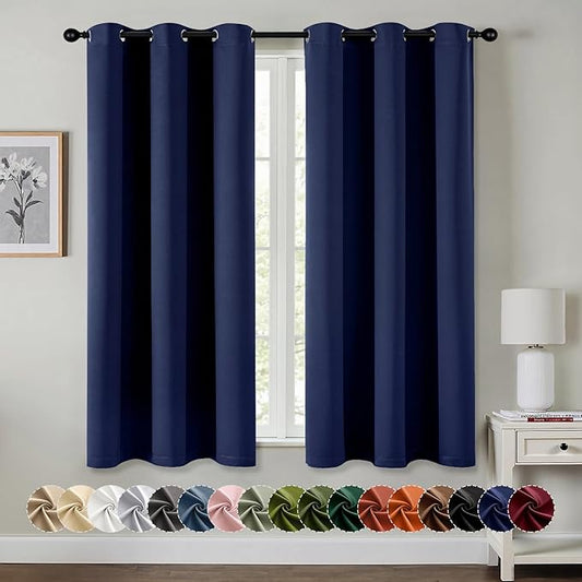 MIULEE Navy Blue Blackout Curtains - Bedroom Window Treatment Curtains Thermal Insulated Room Darkening Drapes for Living Room Kitchen Grommet Top Light Blocking Drapery, 40 x 54 Inches Long, 2 Panels