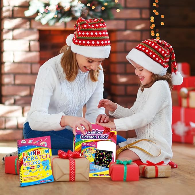 ZMLM Scratch Paper Art-Crafts Gift: 2 Pack Rainbow Notebooks Supplies Toys Easter Basket Stuffers for 3 4 5 6 7 8 9 10 Years Old Girls and Boys Kids Birthday Party Games (Yellow)