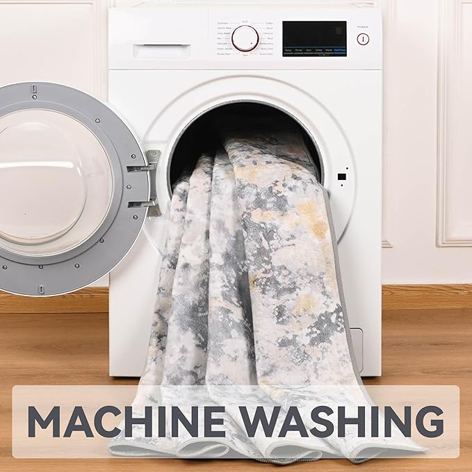 8x10 Grey Area Washable Rugs for Living Room, Abstract Modern Non Slip Bedroom Rugs, Neutral Large Low Pile Carpet Stain Resistant for Dining Room, Kids Playroom, Office